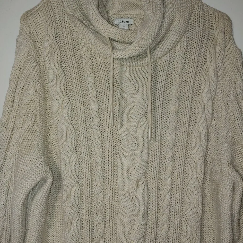 Women's Double L Mixed-Cable Funnelneck Cable Knit Sweater Sz 1X Oatmeal Heather